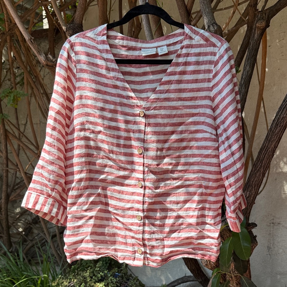 Rachel Zoe Red and White Linen Top